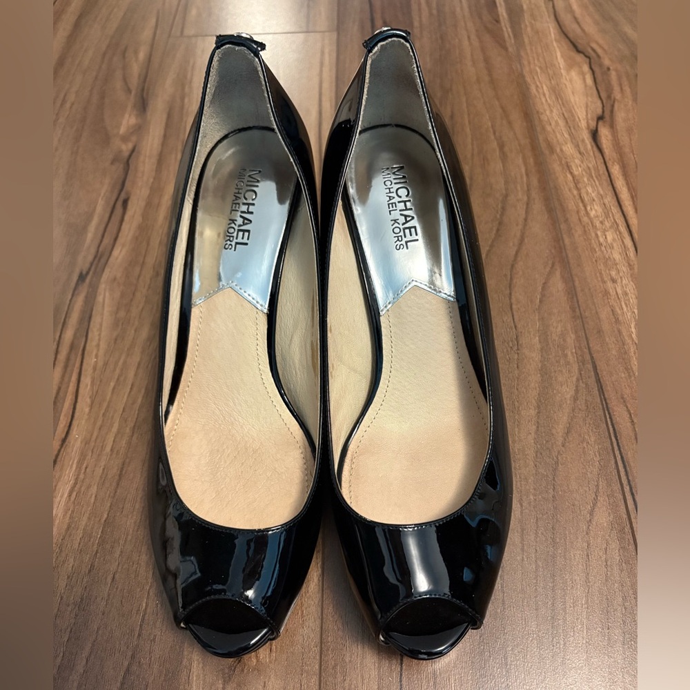 Michael Kors Glossy Black Peep Toe Heels
